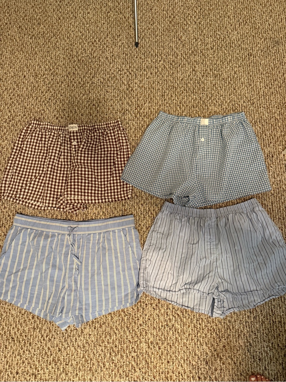 Women's Cotton Lounge Shorts - Blue and Brown Gingham & Striped Mix